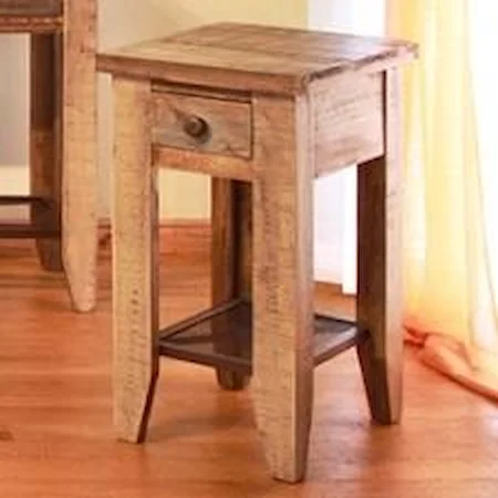 Chair Side Table w/ 1 Drawer & Iron Mesh Shelf